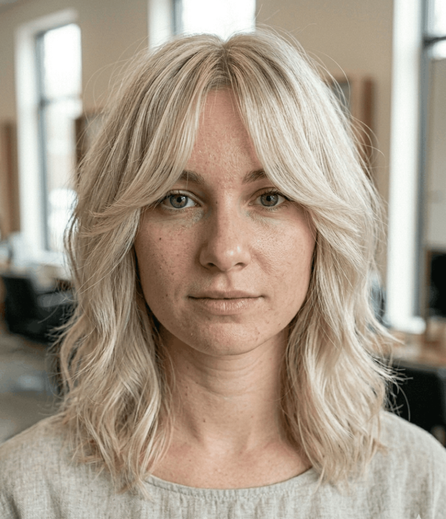 Layered Lob with Curtain Bangs