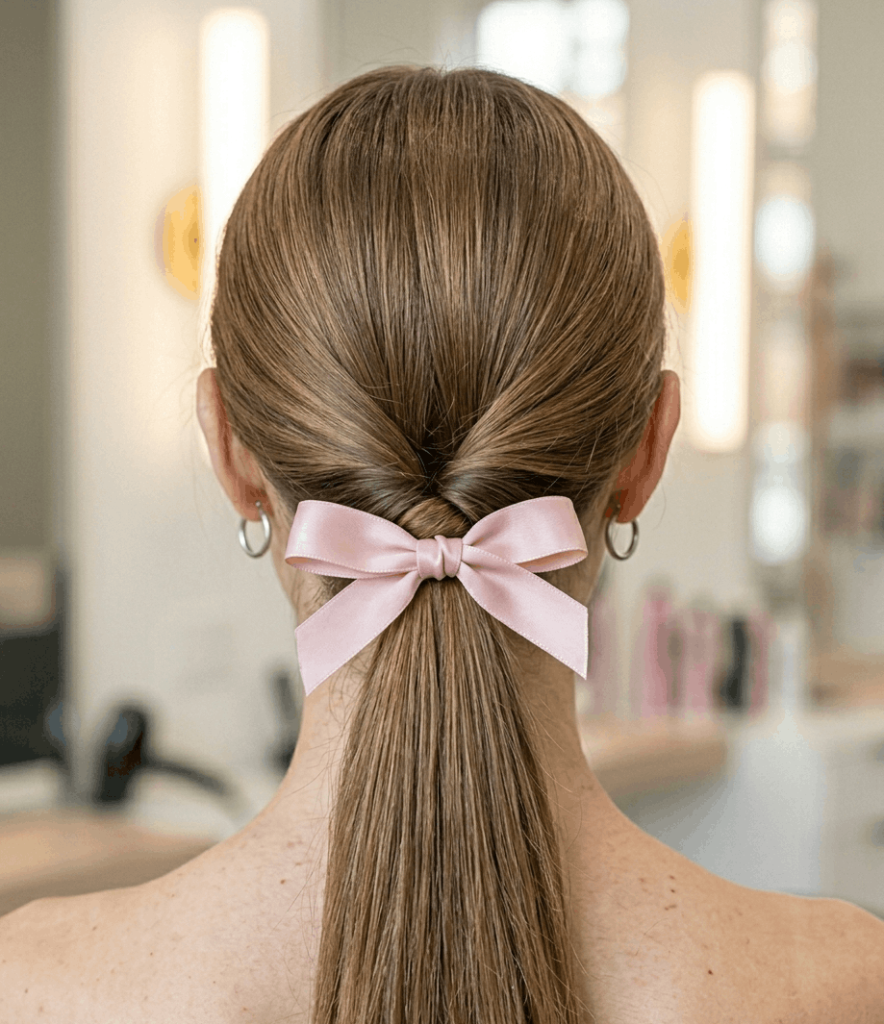 Low Twisted Ponytail with Ribbon
