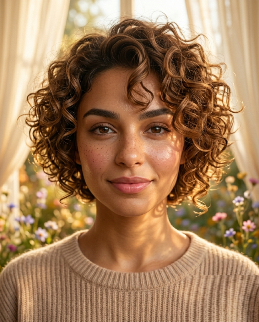 Romantic Curly Bixie with Face-Framing Layers