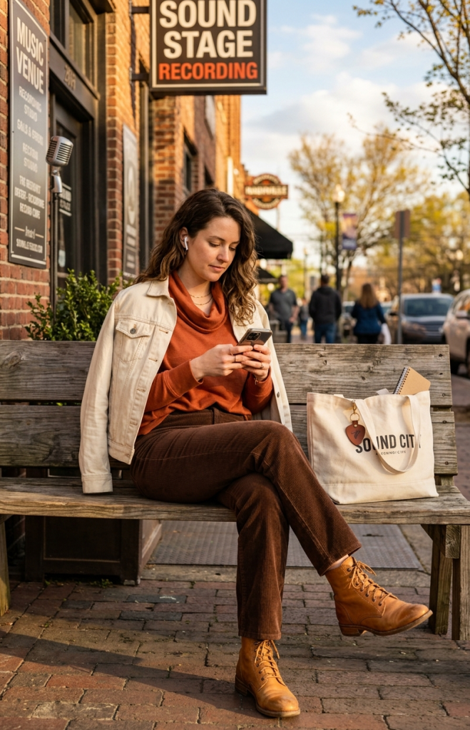 Rust Cowl Neck Sweater + Brown Corduroy Pants