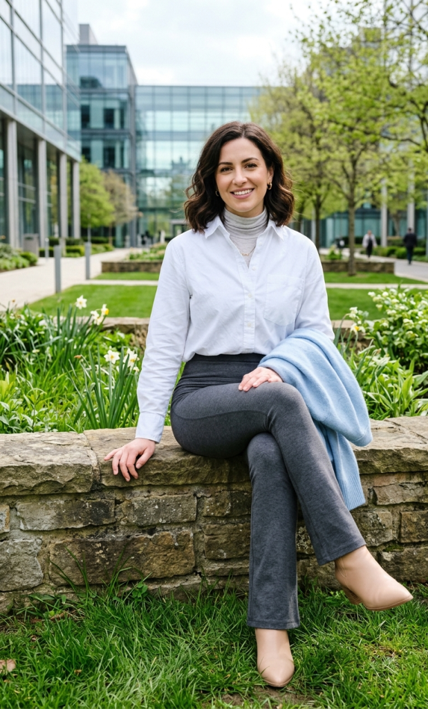 White Button Down Shirt + Grey Flare Leggings