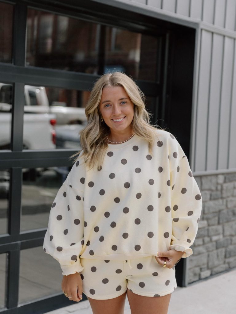 Cream Polka Dot Sweatshirt + Matching Shorts
