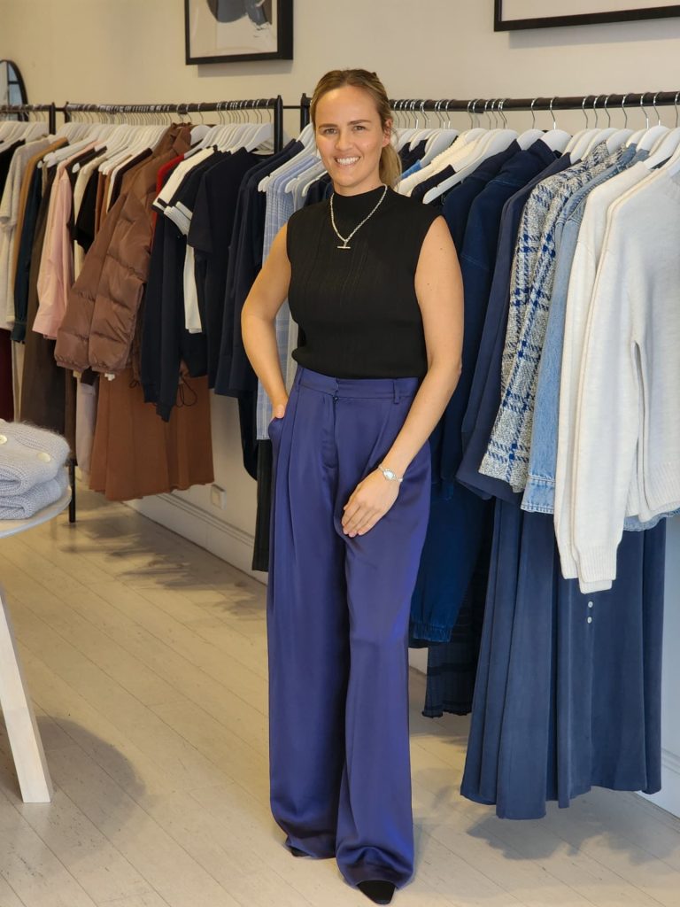 Black Sleeveless Knit Top + Satin Wide-leg Trousers + Pointed Flats