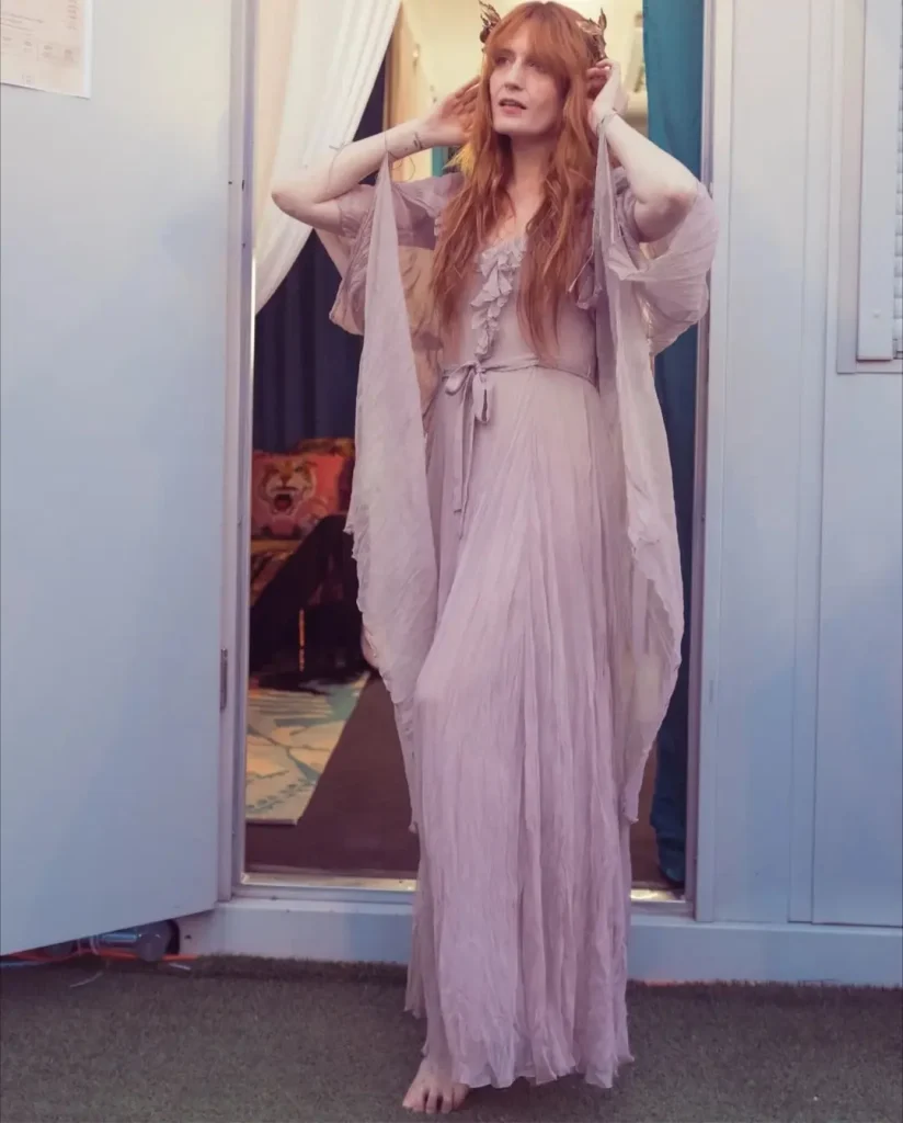 Lavender Chiffon + Tiered Gown + Gold Laurel