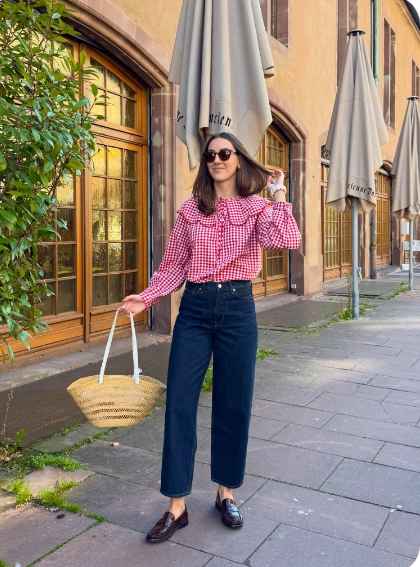 Red Cropped Jacket + Wide Leg Denim