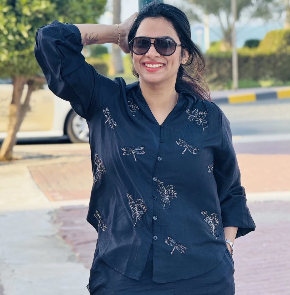 Black Embroidered Shirt + Black Trousers + Aviator Sunglasses