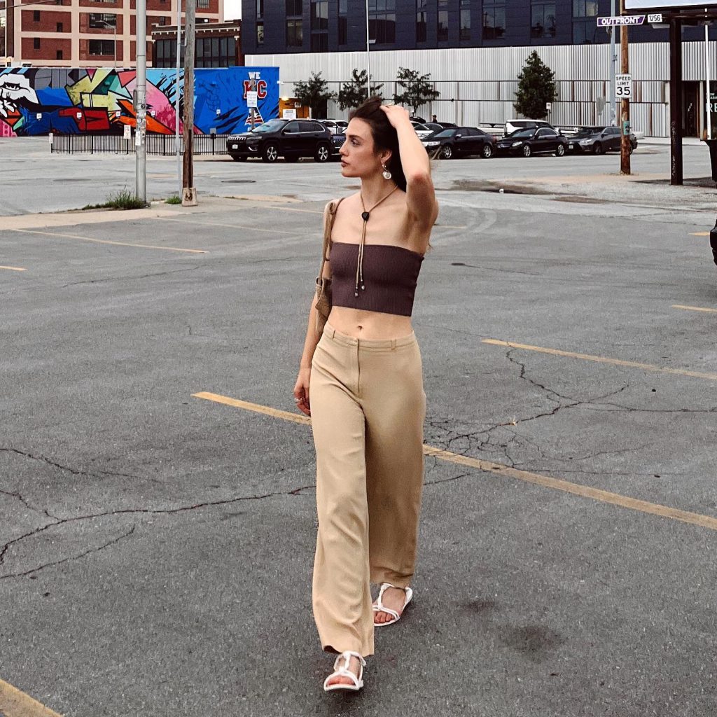 Mauve Tube Top + Beige Slacks + Strappy Sandals