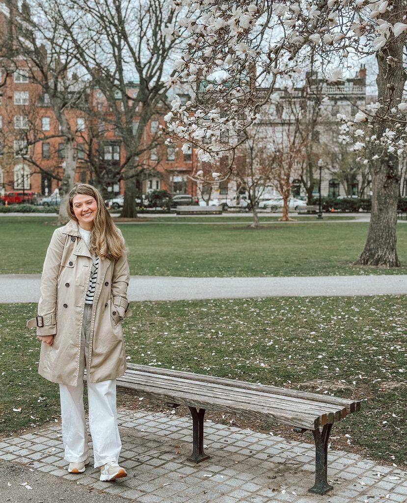 Beige Trench Coat + Striped Knit Sweater