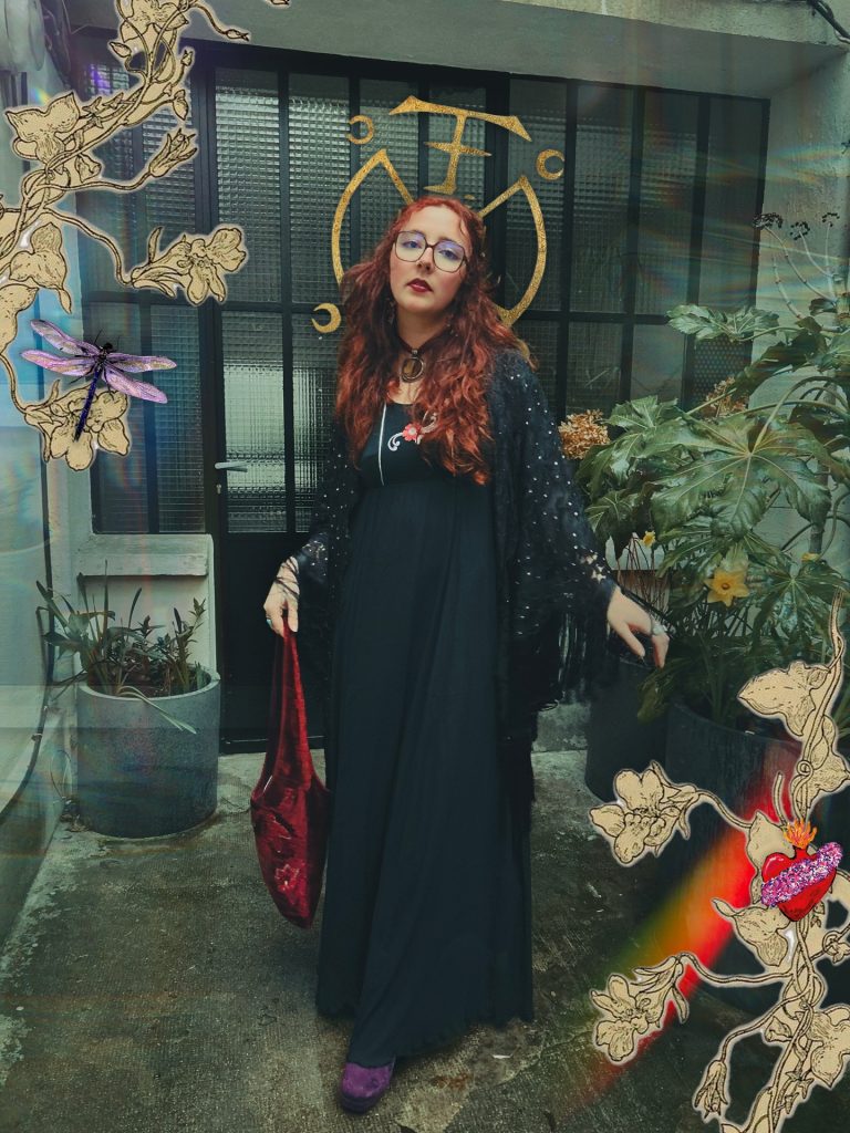 Black Maxi + Lace Shrug + Velvet Tote