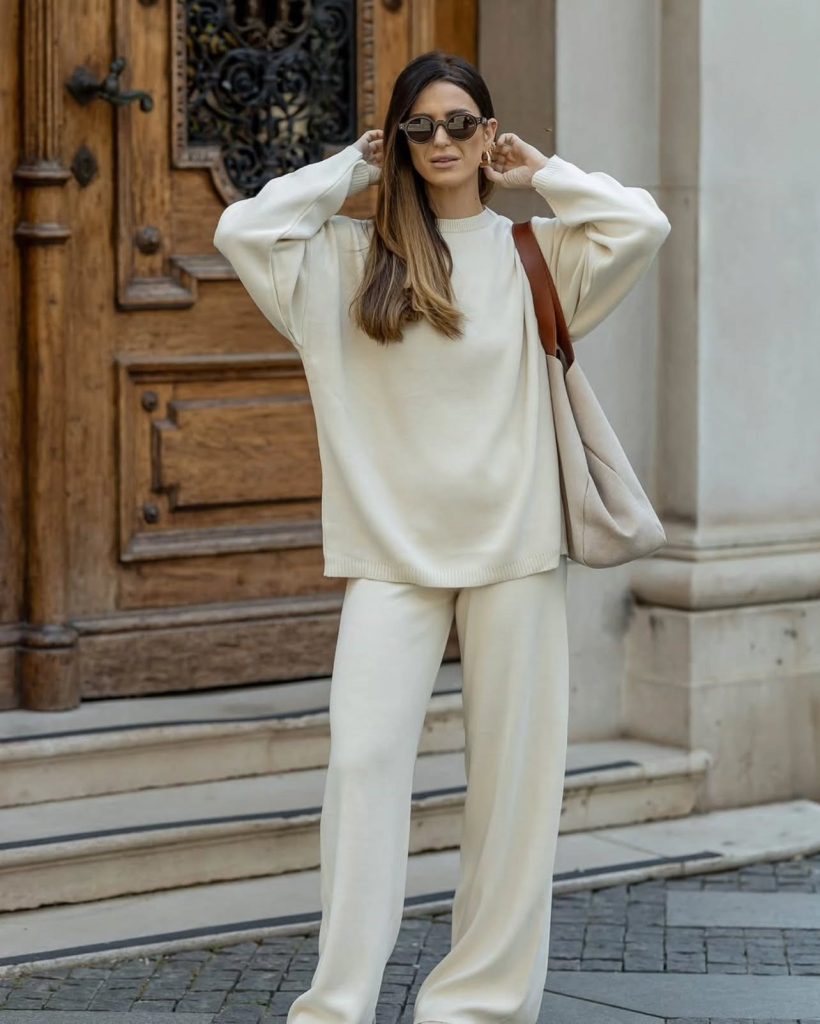 Ivory Oversized Knit Set + Two-Tone Tote Bag + Oval Sunglasses