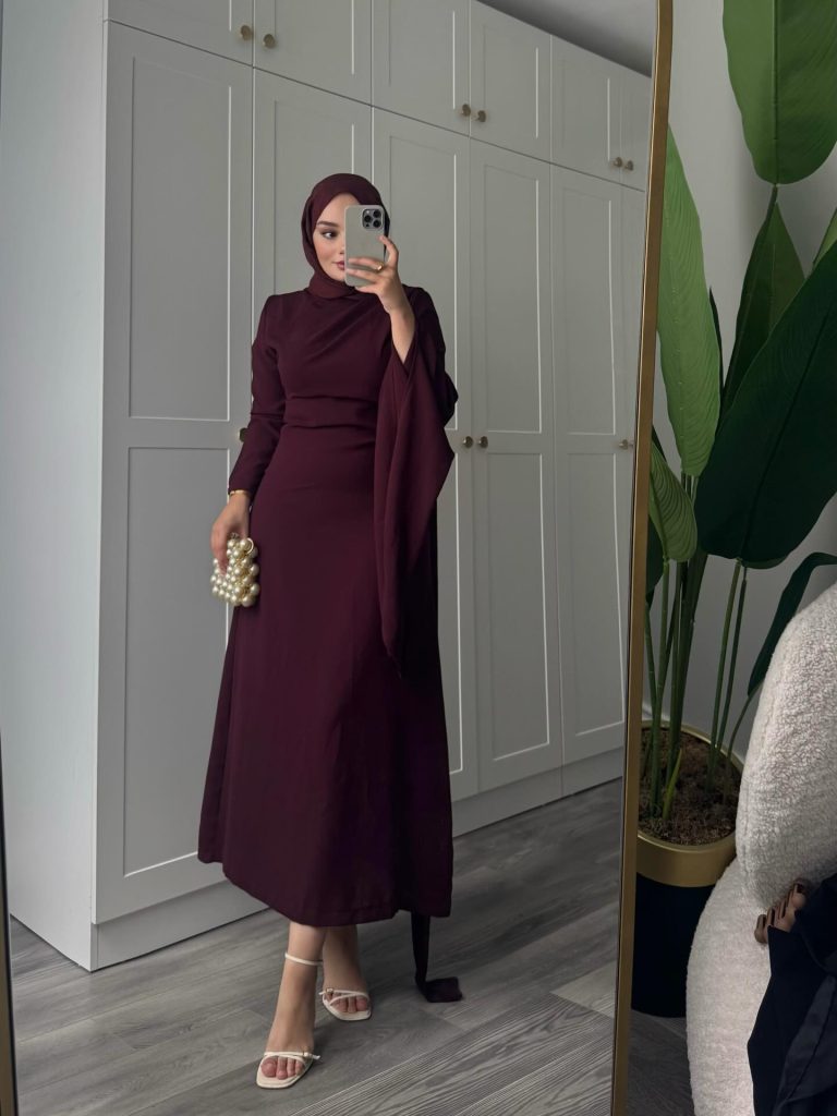 Burgundy Maxi Dress + Pearl Accents