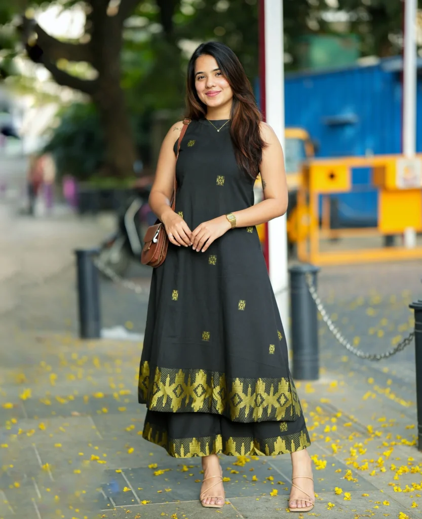Black Embroidered Kurta + Matching Wide-Leg Trousers