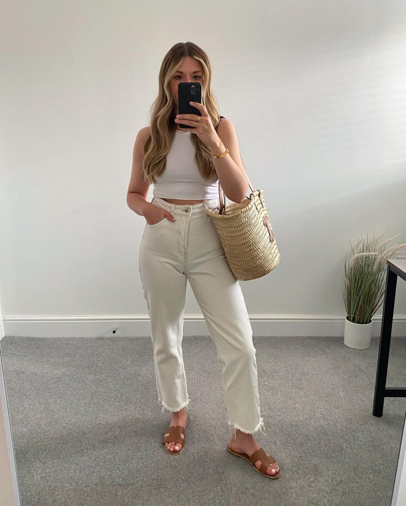 White Ribbed Tank Top + Off-White Straight Jeans