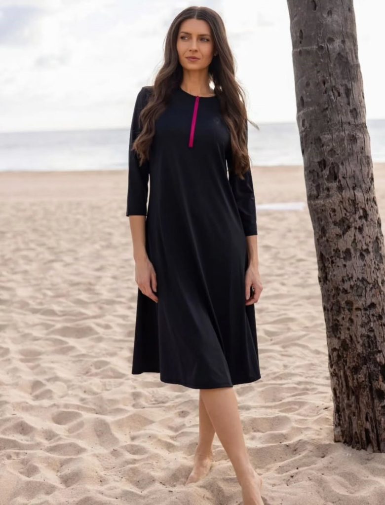 Black Modest Swimdress + Pink Contrast Zipper