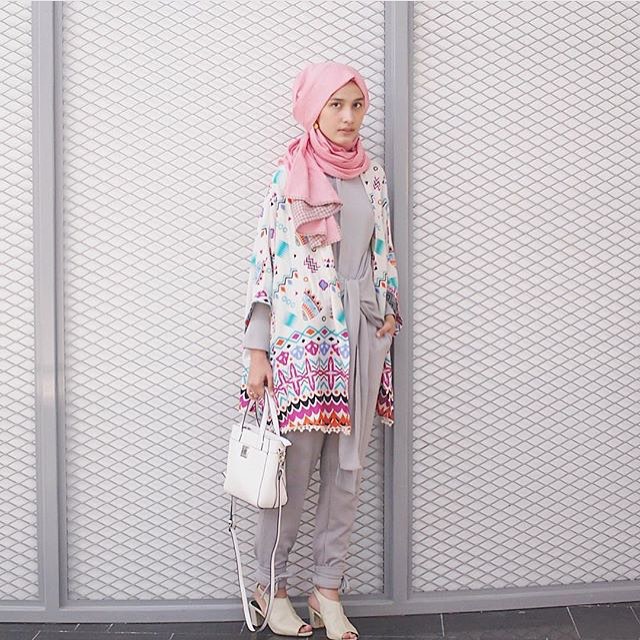 Patterned Kimono + Grey Jumpsuit