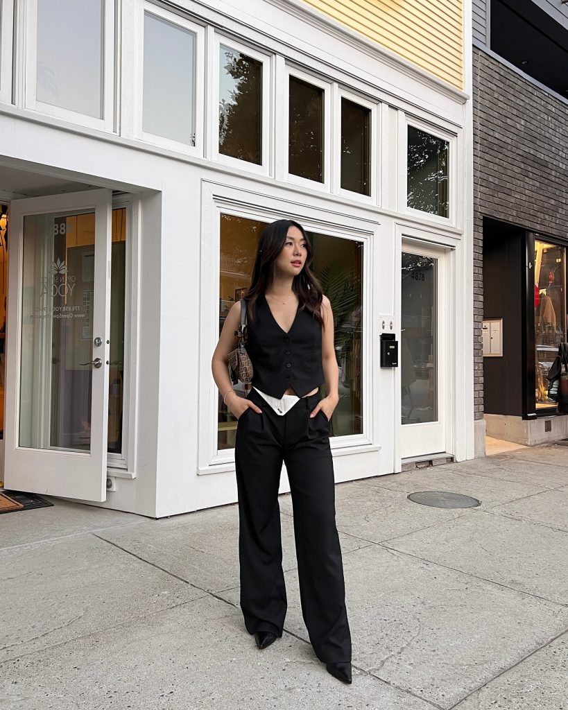 Black Vest + Fold-over Waistband + Tailored Trousers