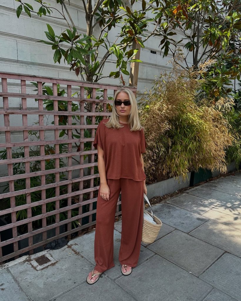 Rust Knit Set + Straw Tote + Sandals
