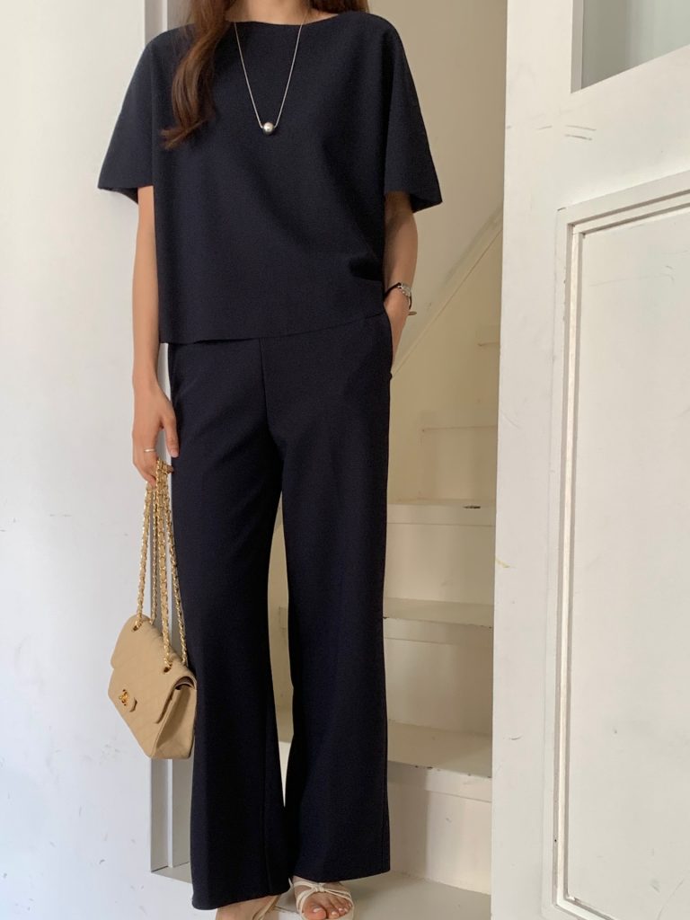 Navy Short-Sleeve Top + Navy Wide-Leg Trousers