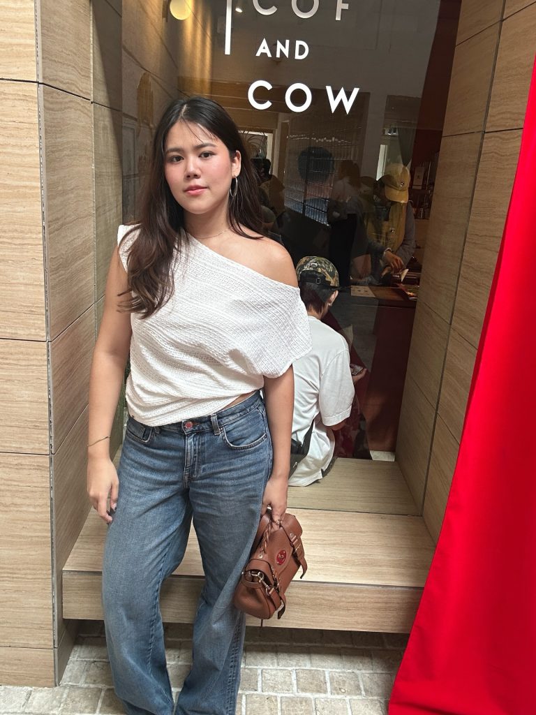 White One-Shoulder Textured Top + Light Wash Wide-Leg Jeans