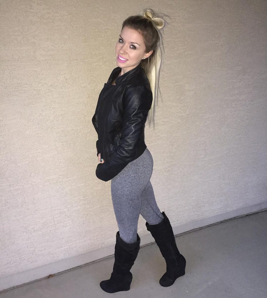 Black Leather Jacket + Grey Leggings + Wedge Boots
