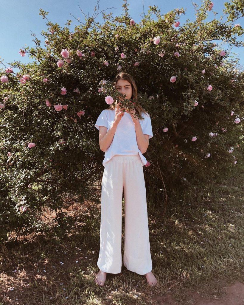 White T-Shirt + Cream Relaxed Trousers