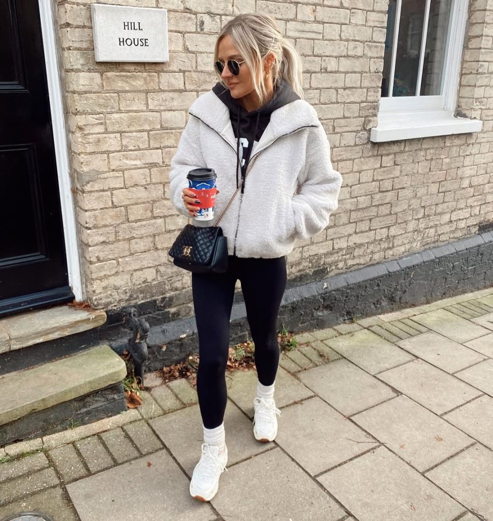 White Borg Bomber Jacket + Black Hoodie + Black Leggings