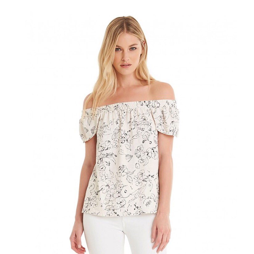 White Floral Off-Shoulder Blouse + White Skinny Jeans