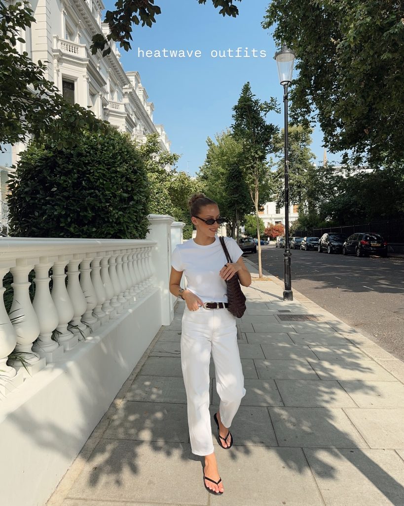 White Crew-Neck T-Shirt + White High-Waisted Jeans