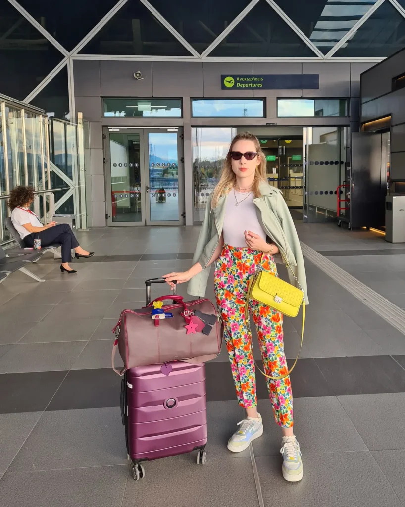Mint Moto Jacket + Floral Trousers + Yellow Crossbody