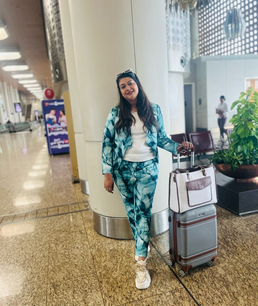 Teal Marble Print Blazer + Matching Trousers + White Canvas Tote