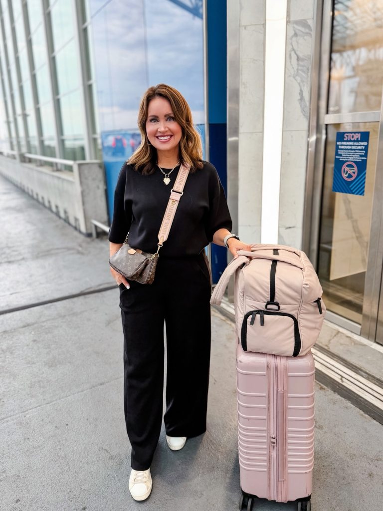 Black Oversized Top + Wide Leg Pants + Monogram Crossbody
