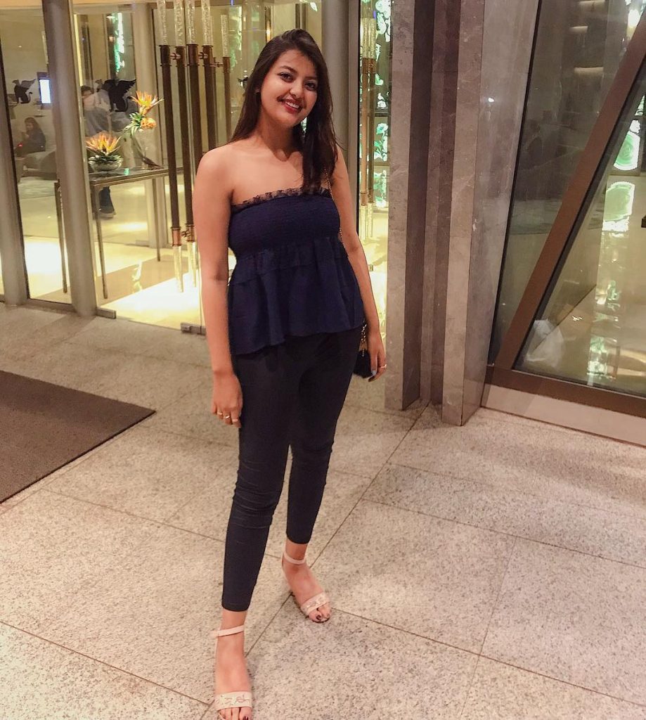 Navy Blue Peplum Top + Black Skinny Trousers + Nude Heels