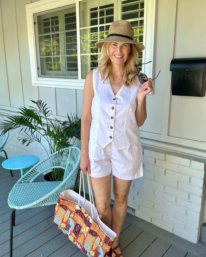 White Vest + Matching Shorts + Straw Fedora