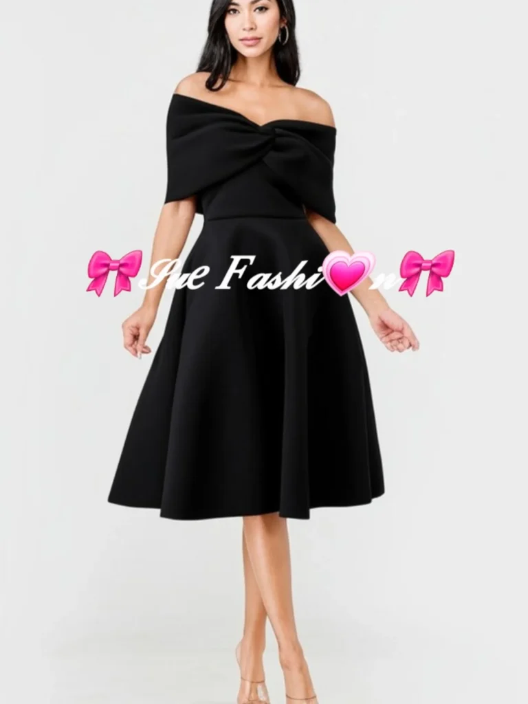 Black Off-Shoulder Dress + A-Line Skirt + Clear Heels
