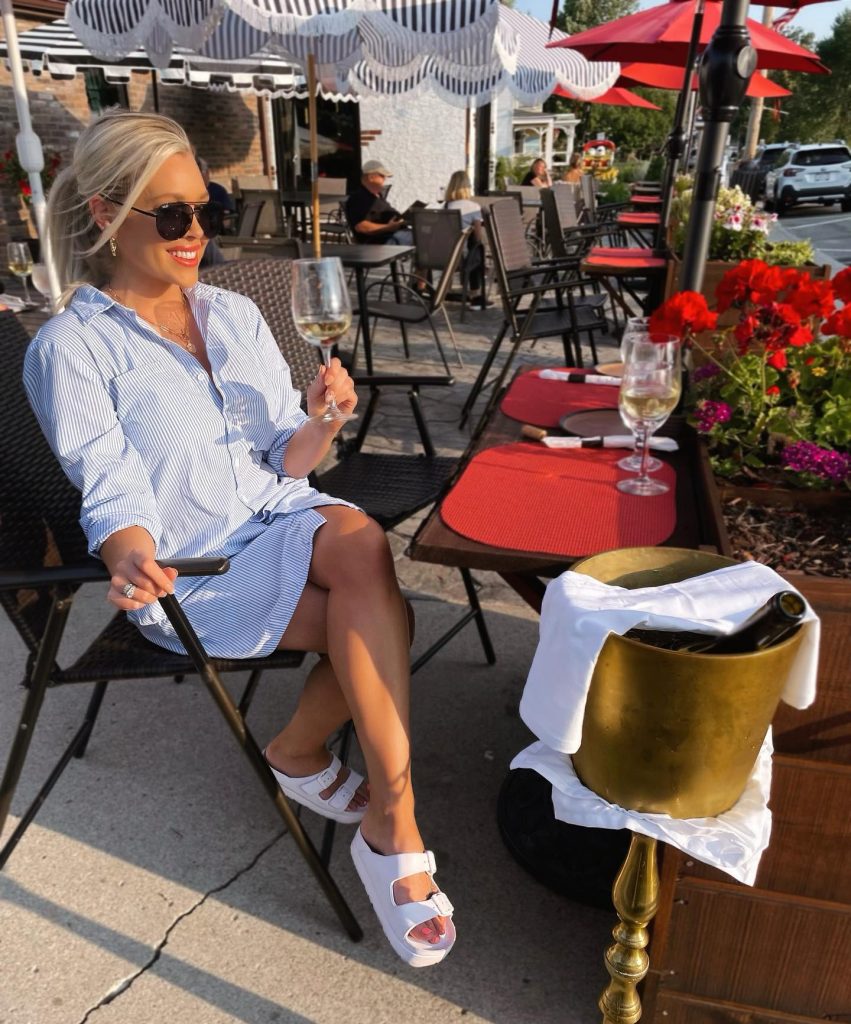 Blue Stripe Shirt Dress + Platform Slide Sandals