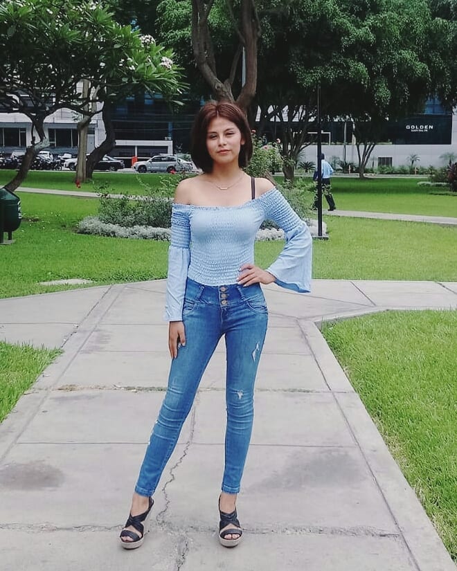 Light Blue Smocked Long-Sleeve Top + Medium Wash Skinny Jeans
