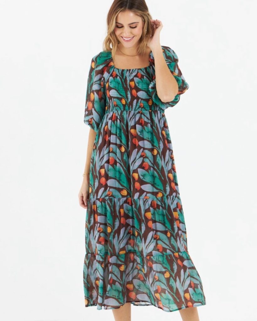 Multicolor Floral Dress + Smocked Bodice Detail