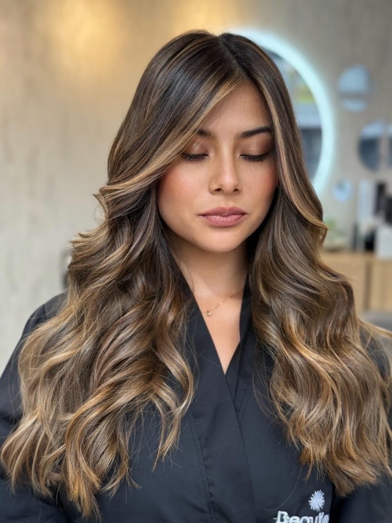 Dimensional Honey Brown Balayage on a Lob