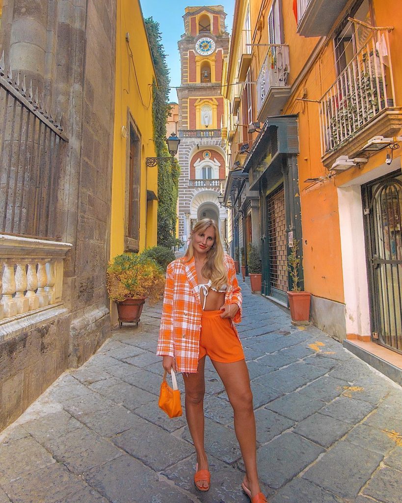 Orange Plaid Blazer + Shorts + White Crop Top
