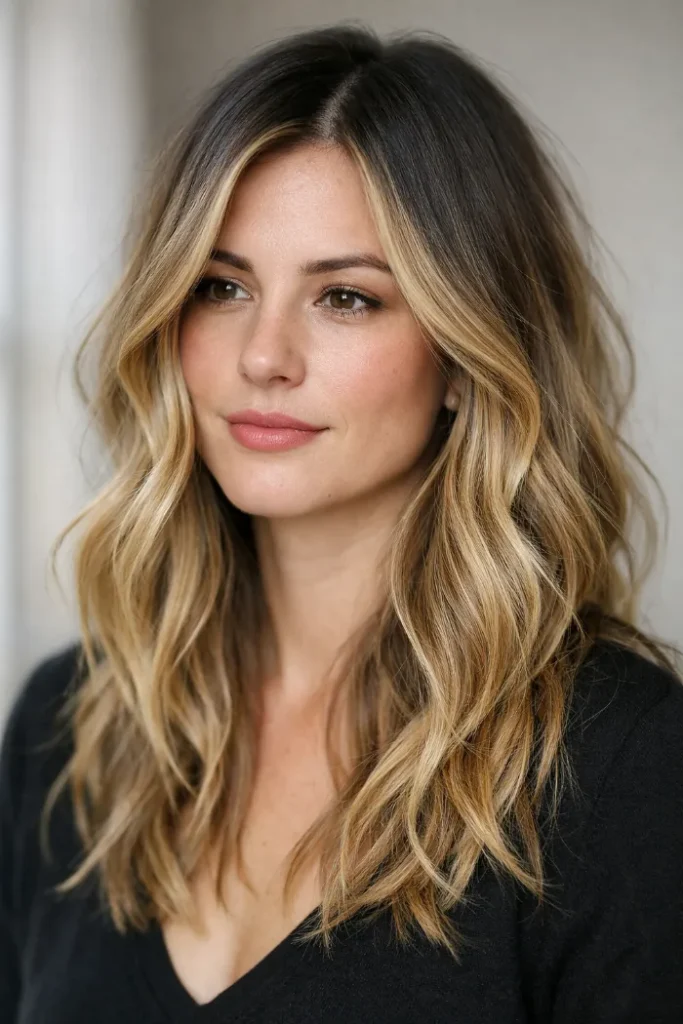 Stunning Golden Blonde Balayage Ideas: Honey Gold Balayage with Waves
