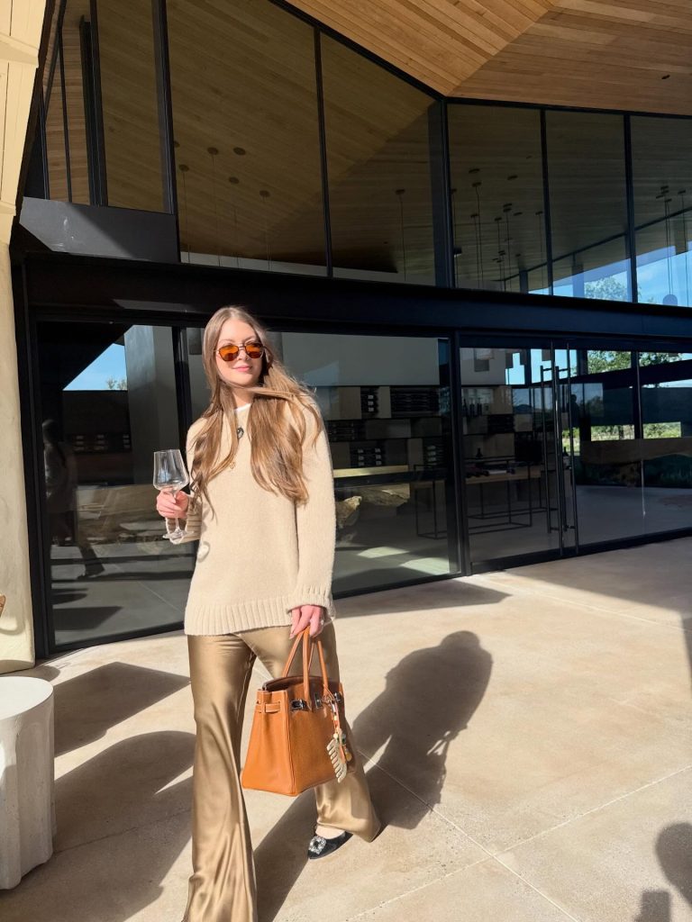 Beige Sweater + Satin Pants
