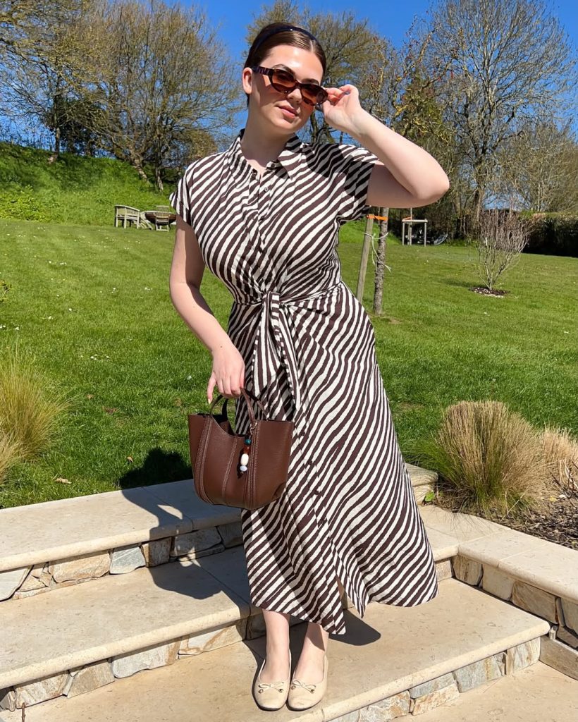 Brown Striped Wrap Dress