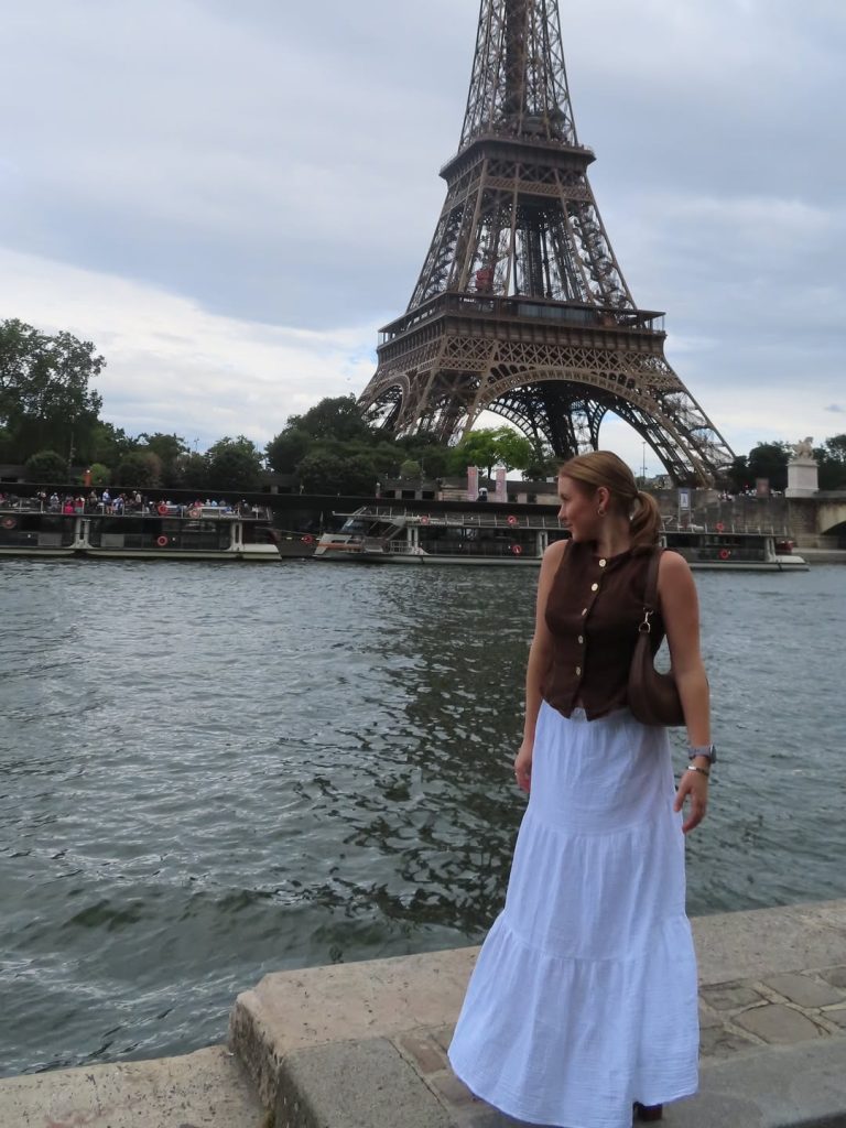 Brown Buttoned Vest + White Maxi Skirt