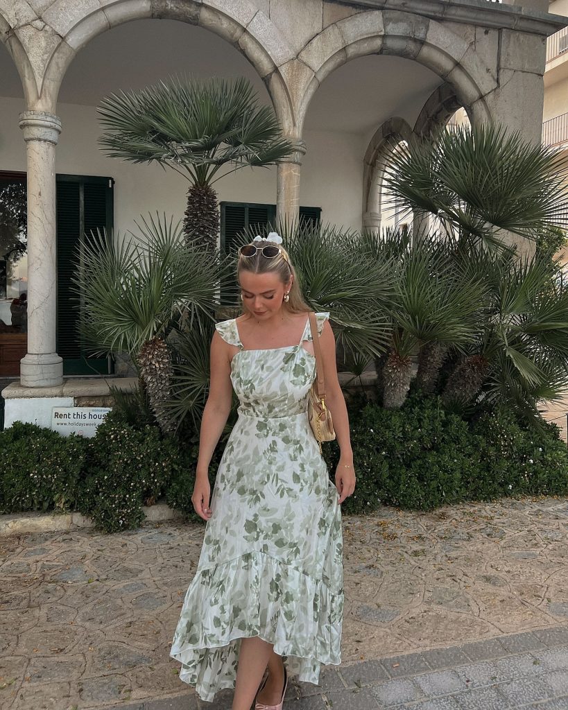 Green Floral High-Low Dress