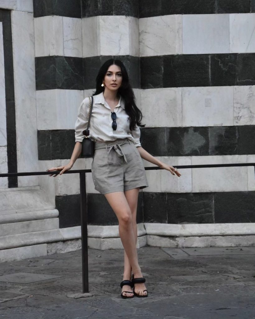 Beige Linen Shirt + Tailored Shorts