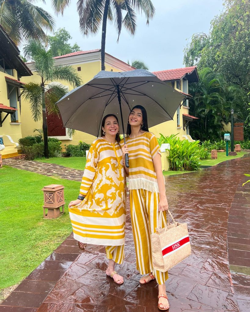 Yellow and White Striped Co-ord Set + Flat Sandals + Woven Tote Bag