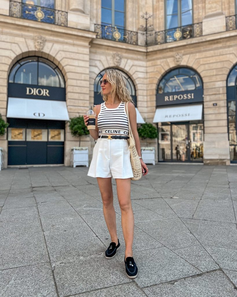Striped Knit Top + White Tailored Shorts