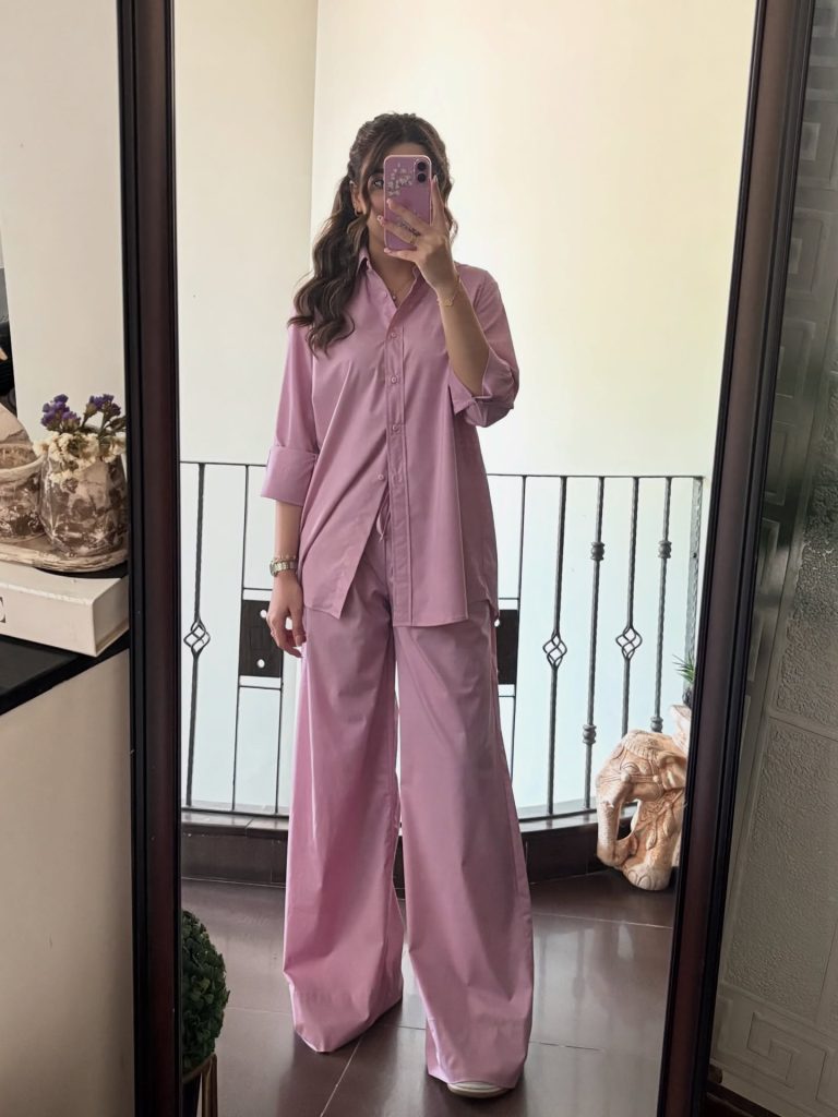  Pink Button-Up Shirt + Wide-Leg Pants