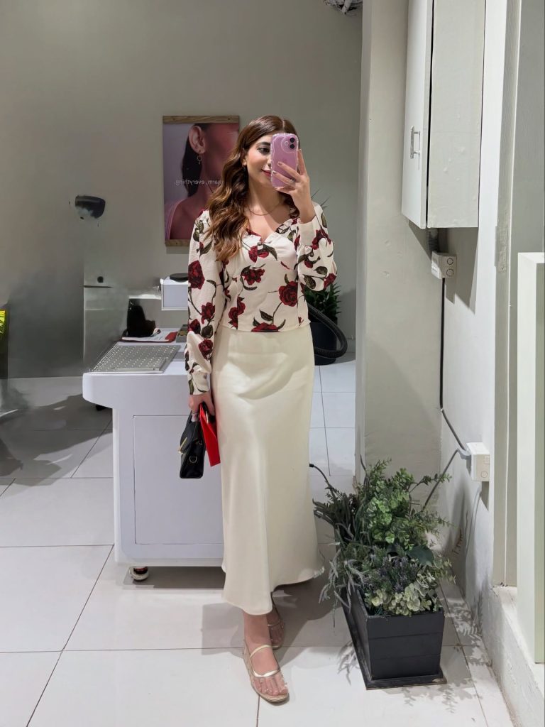White Floral Blouse + Satin Slip Skirt