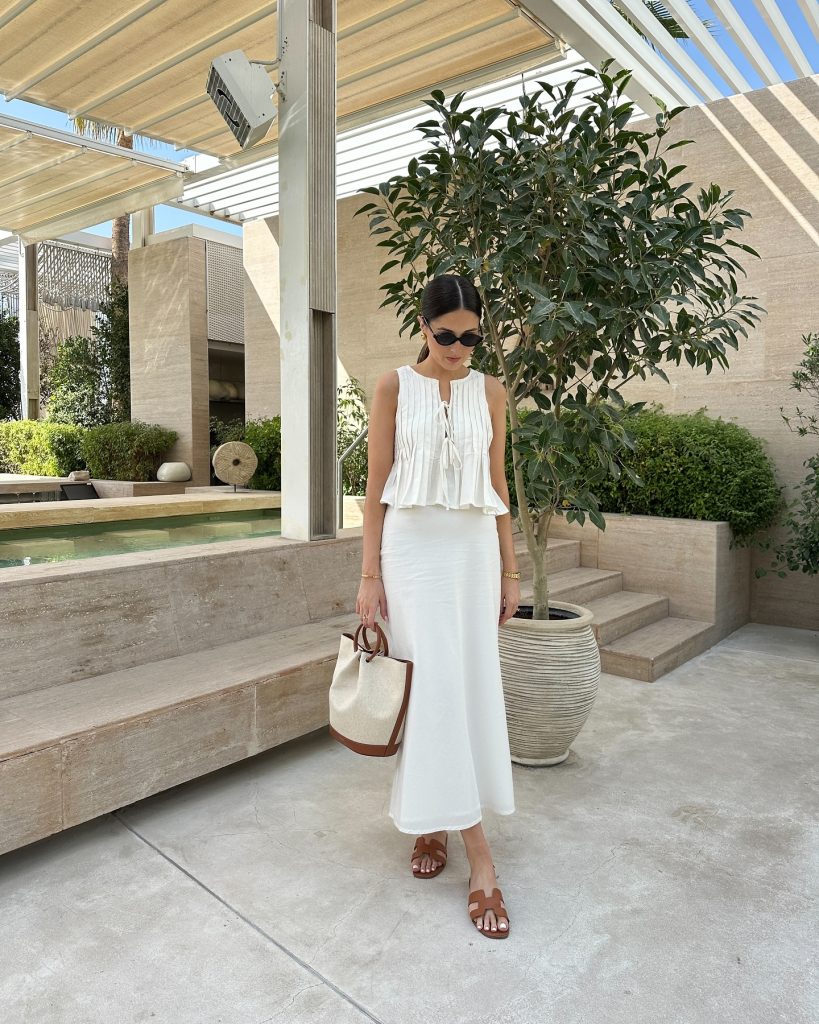 White Pleated Top + White Maxi Skirt